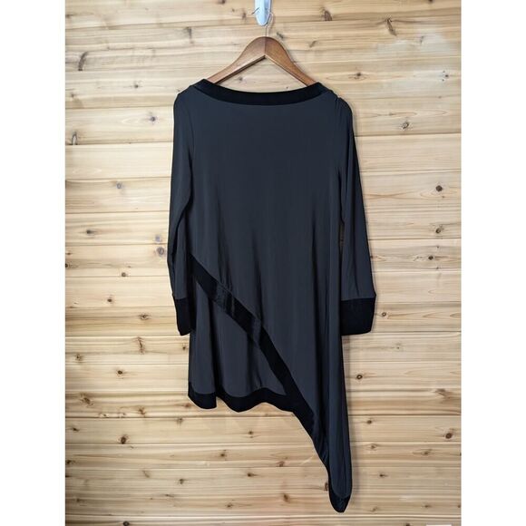 Joseph Ribkoff Top Womens 8 Black Asymmetrical Hem‎ Tunic Velvet Trim - Picture 5 of 12
